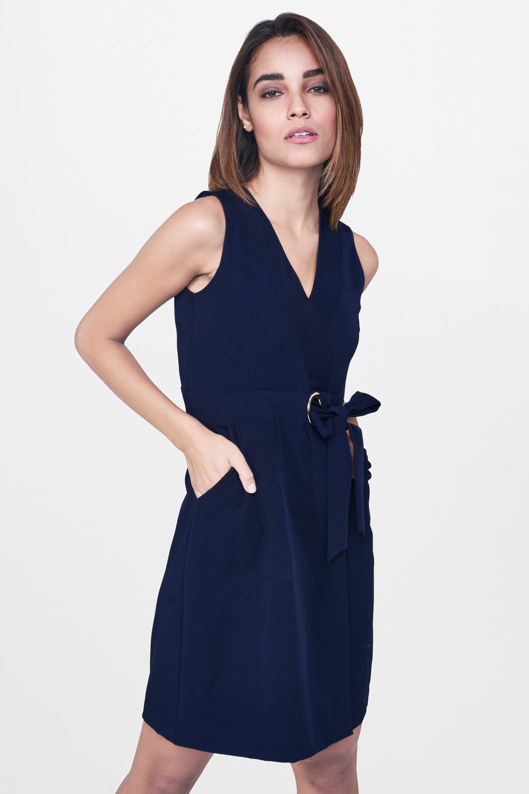 Navy Overlap Sheath Dress