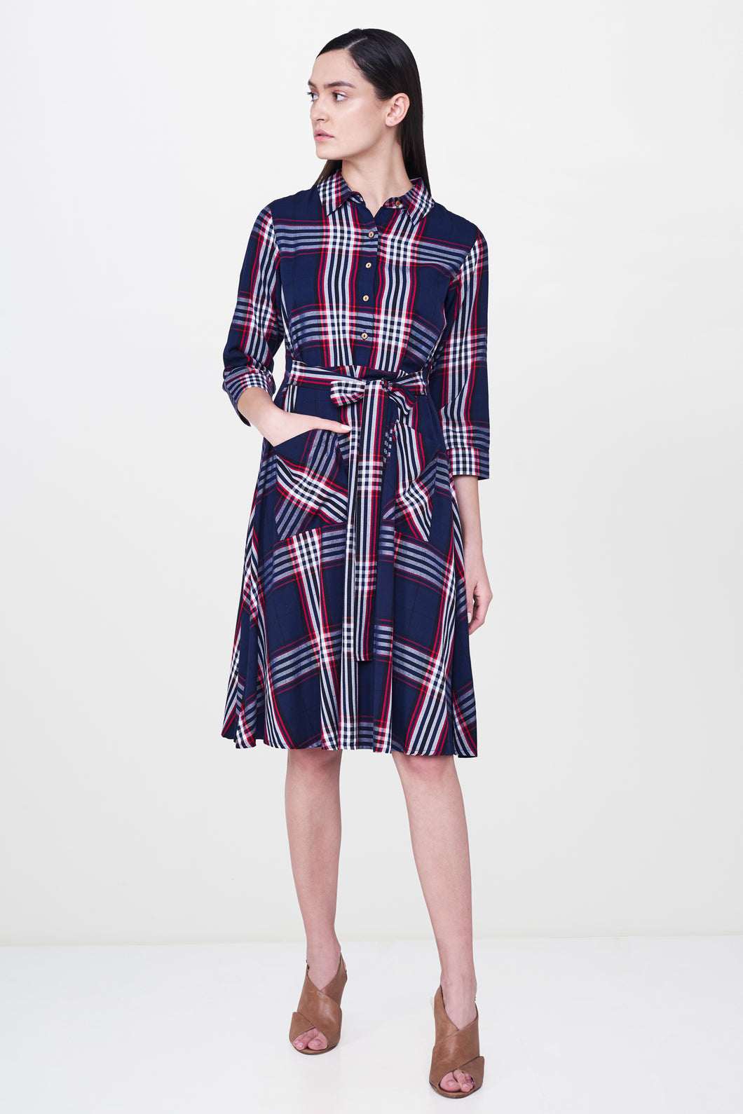 Blue Plaid Shirt Dress