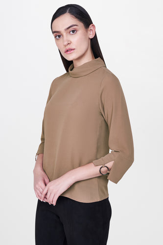 Beige High Neck Top