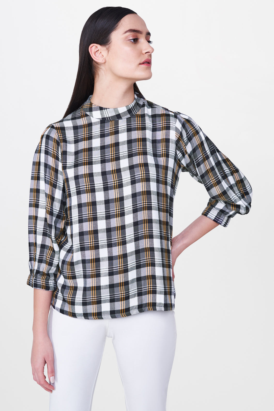 Off White Plaid Top