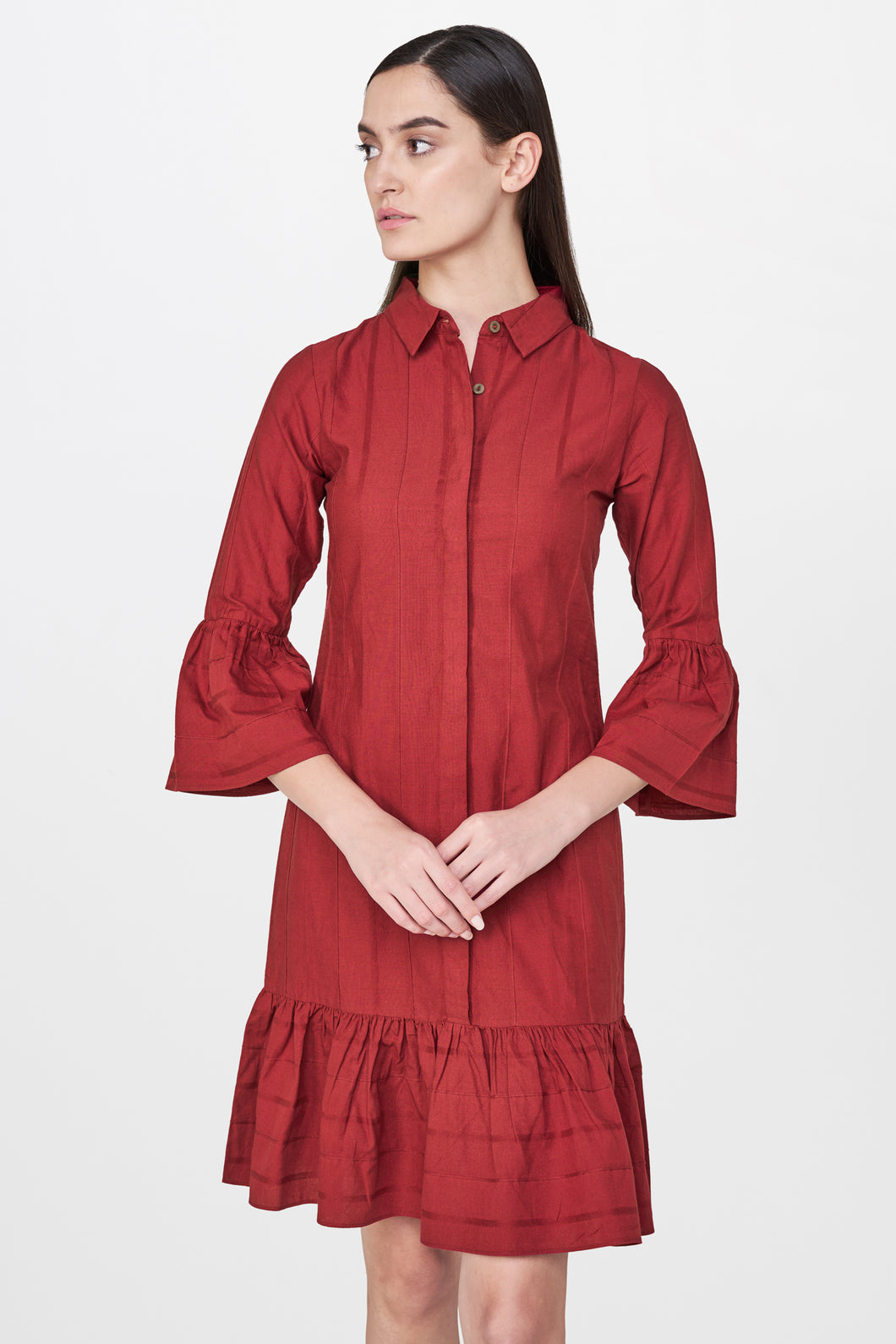 Burgundy Ruffled Hem Dress