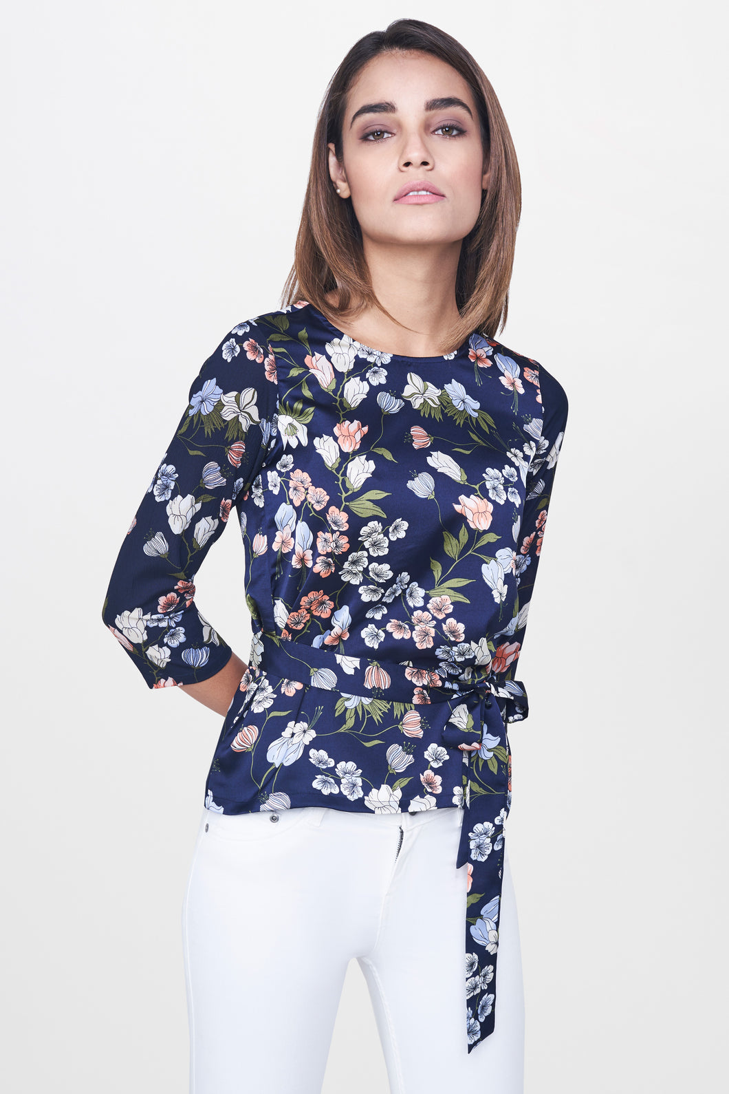 Blue Floral Tie-Up Top