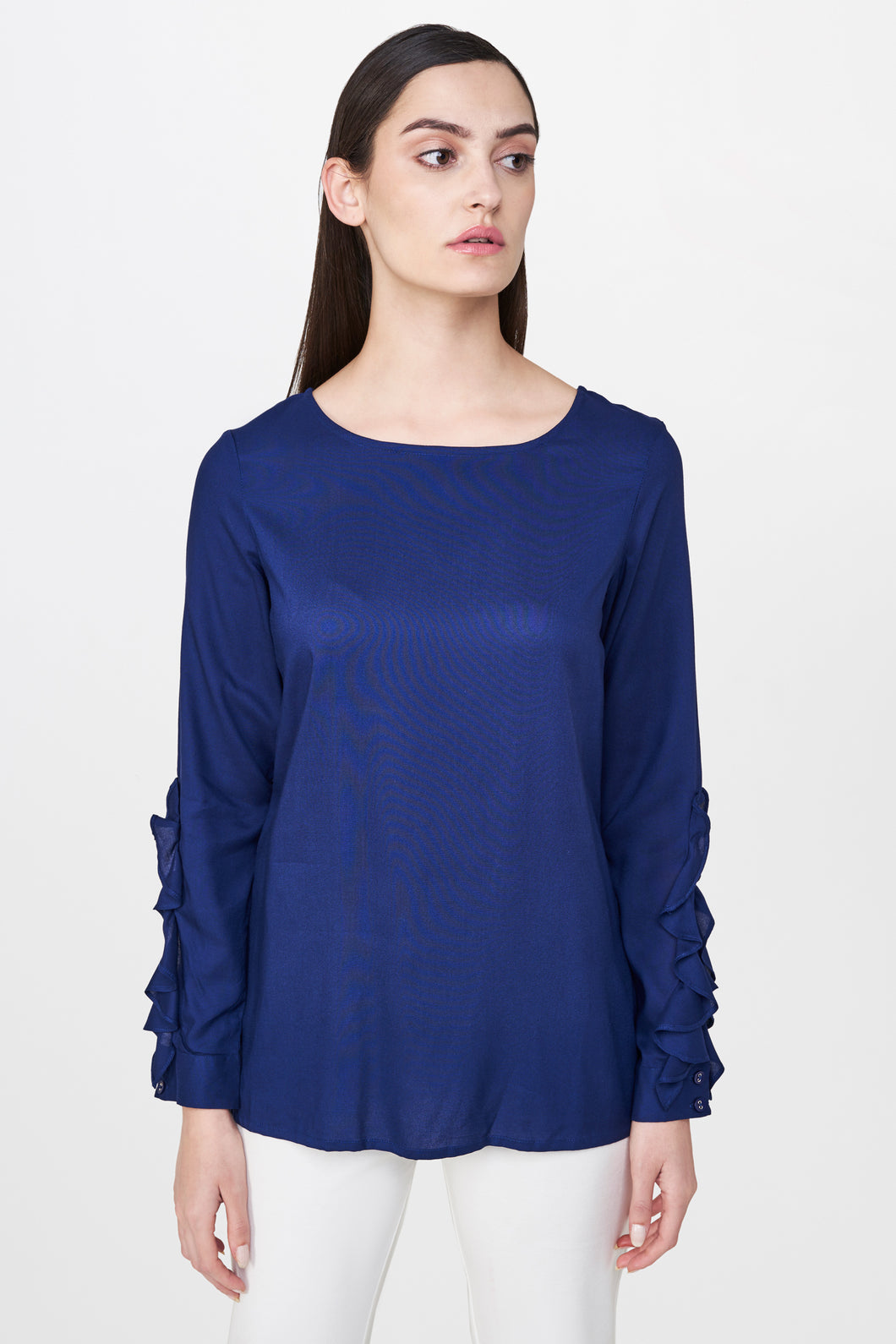 Blue Ruffle Sleeves Top