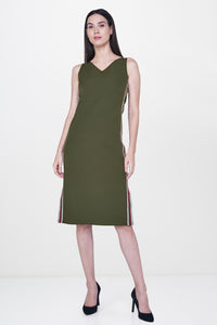 Military Green Striped Sheath Dress