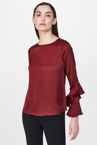 Burgundy Top with Ruffled Sleeves