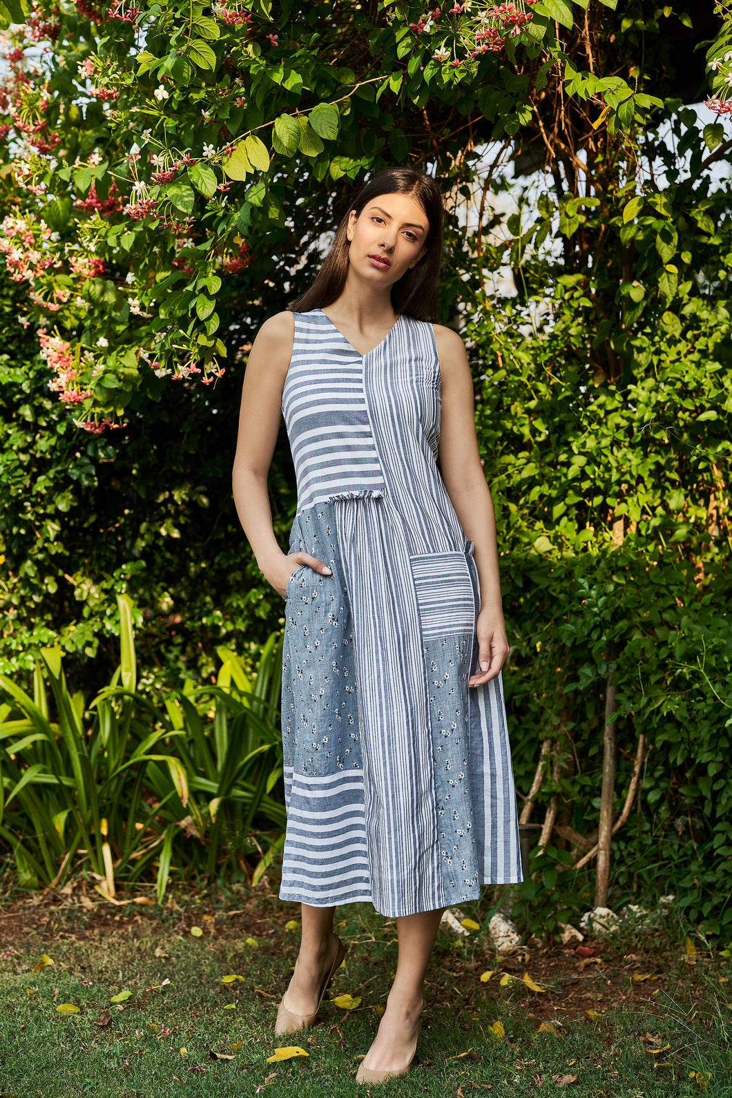 Patch Print Midi Dress