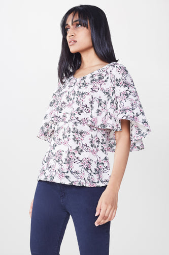 Floral Print Flounce Top
