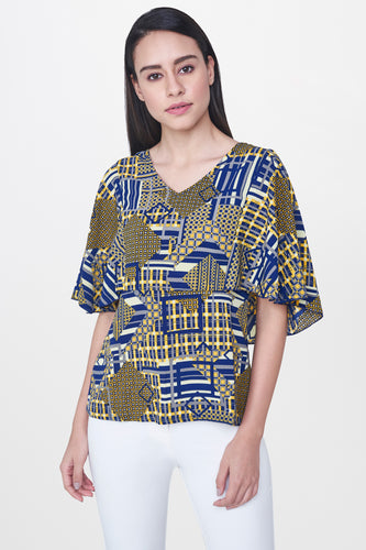 Yellow & Blue Printed Top