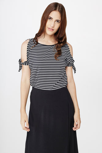 Black Striped Cold Shoulder Top