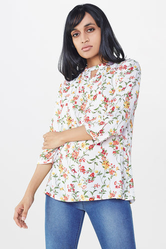 White and Red Floral Top