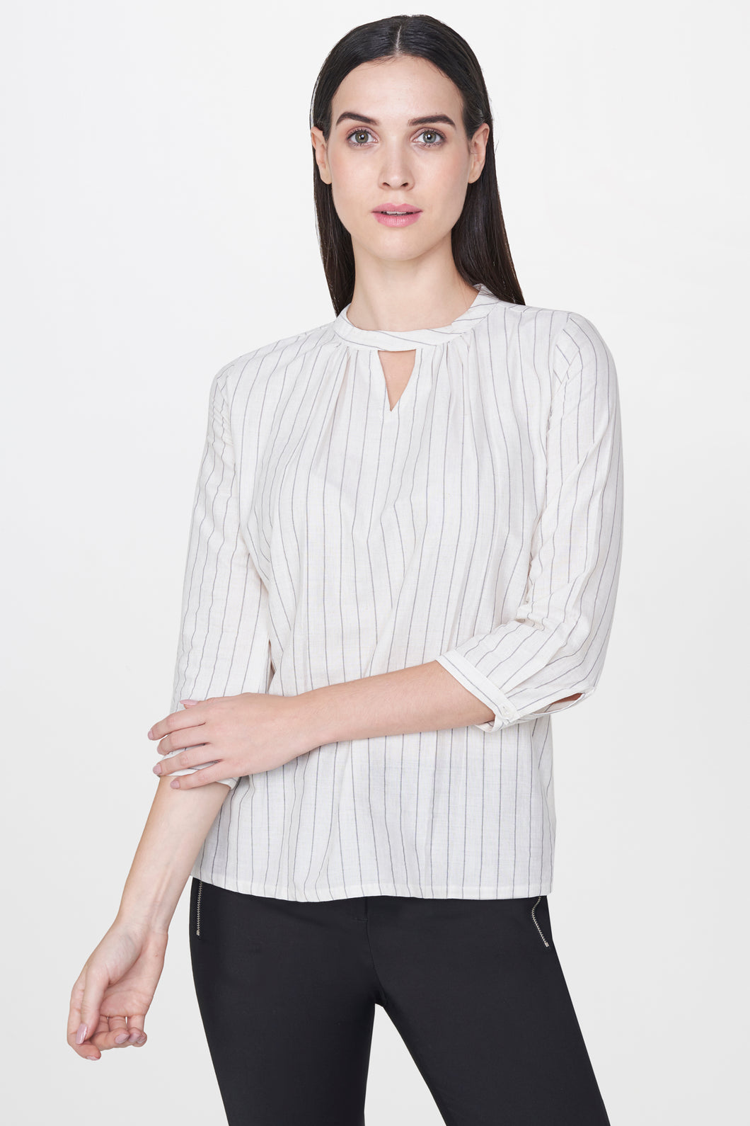 White Pinstripe Top