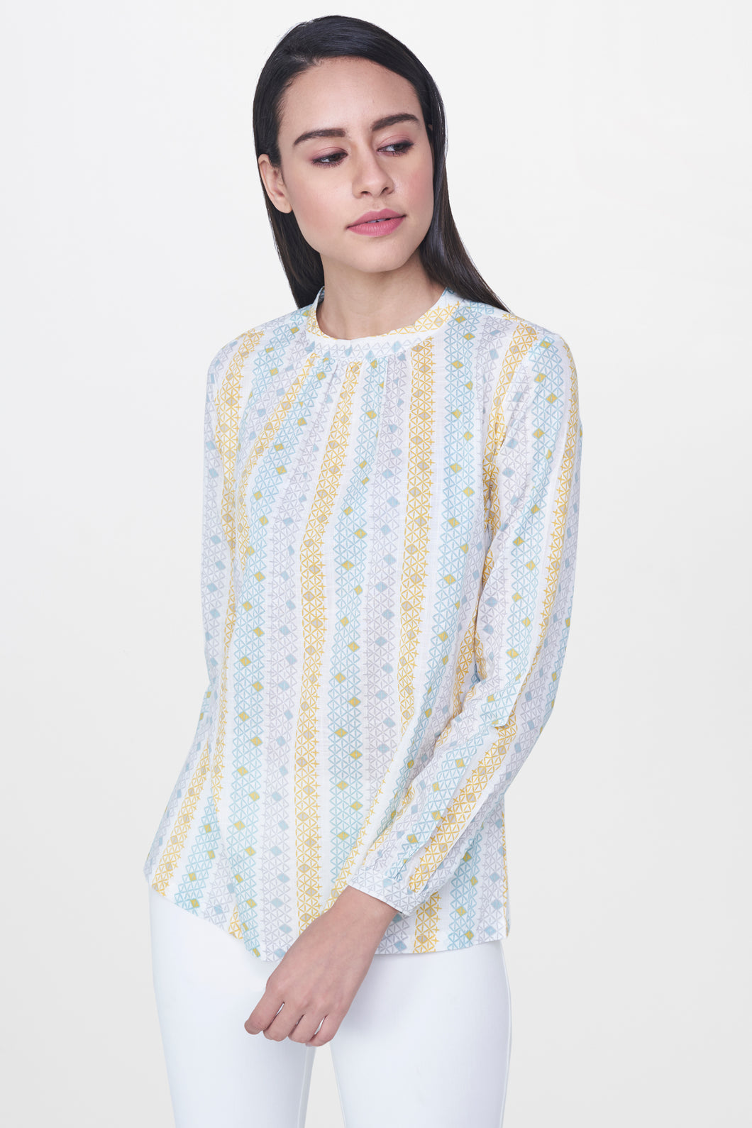 White & Yellow Printed Top