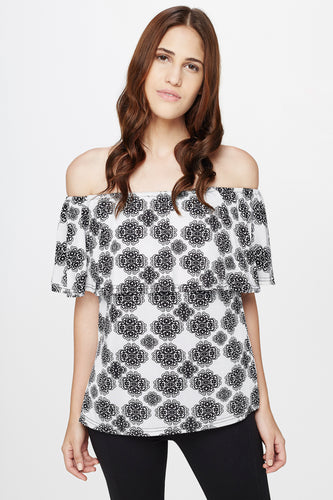 White Printed Off Shoulder Top