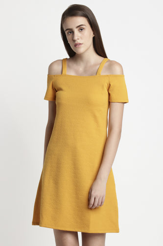 Cold shoulder Mustard Dress