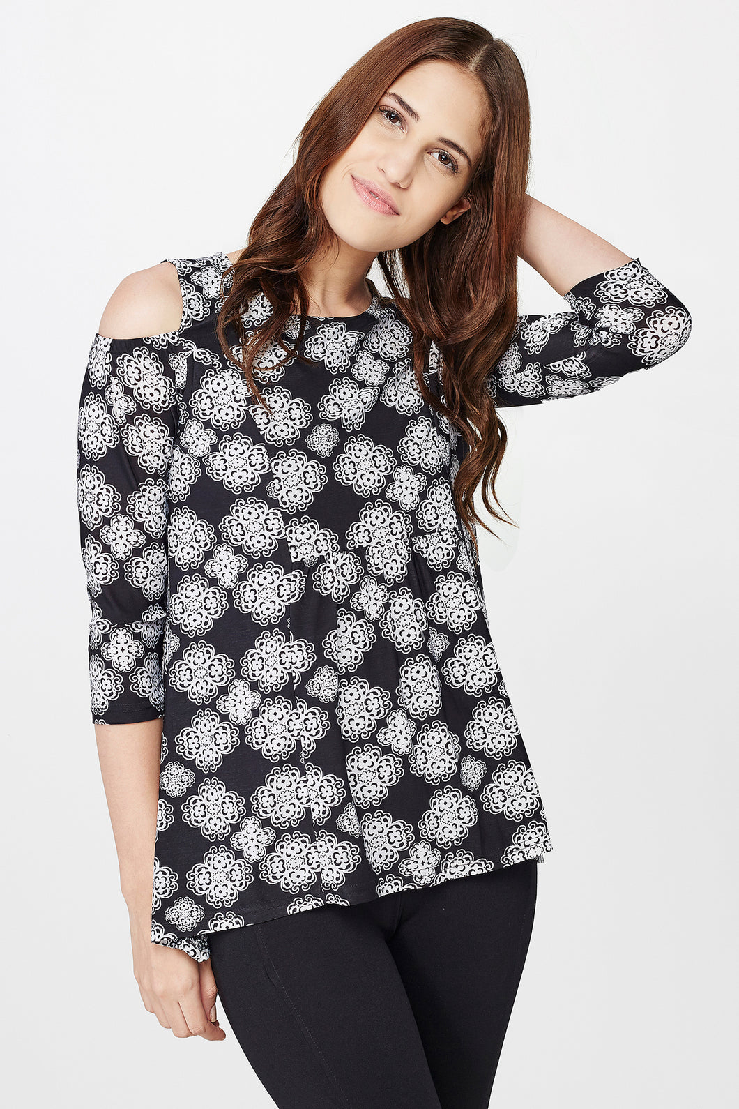Monochrome Cold Shoulder Top
