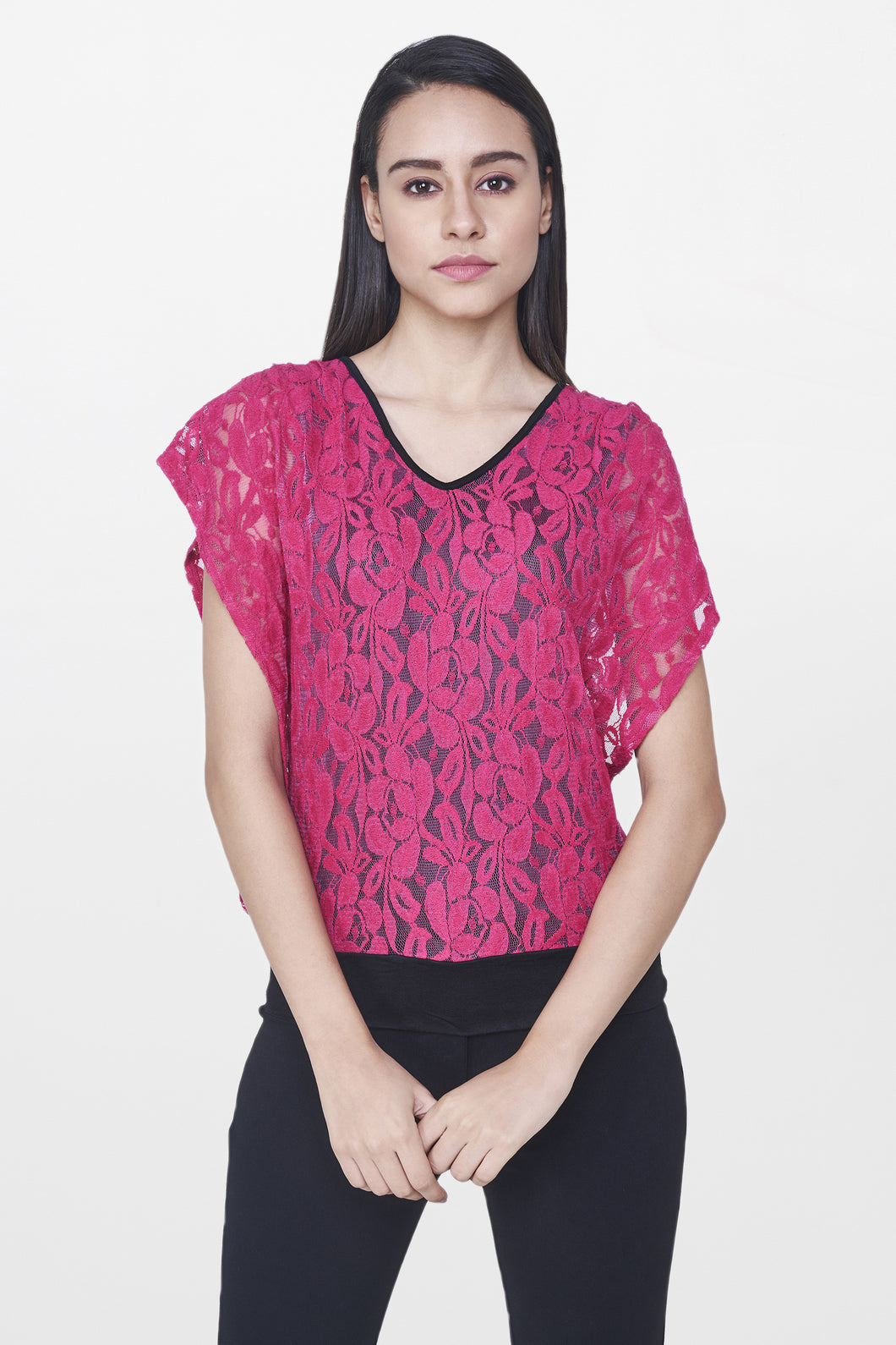 Pink Lace Kaftan Top