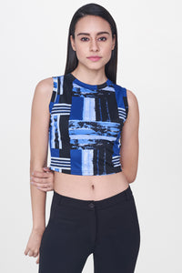 Black & Blue Printed Crop Top