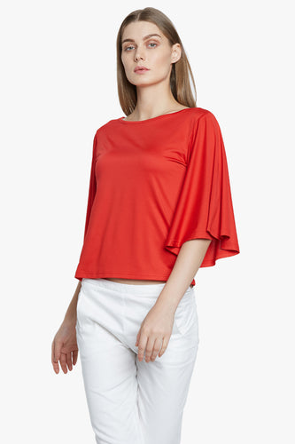 Red Solid Bell Sleeved Top