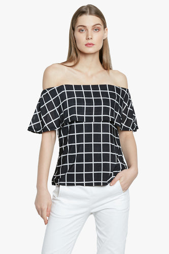 Black Checkered Off Shoulder Top