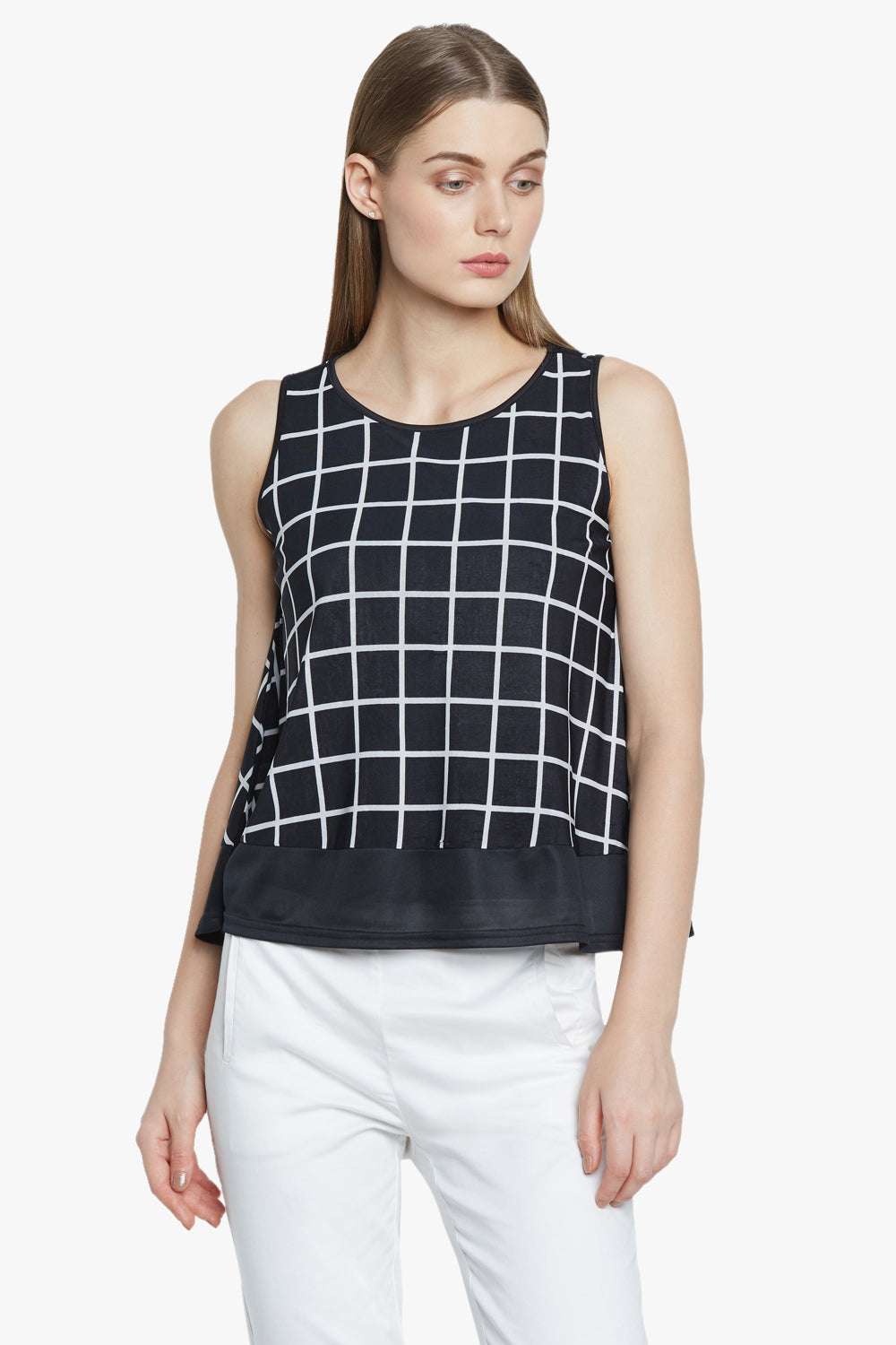 Black Sleeveless Checked Top