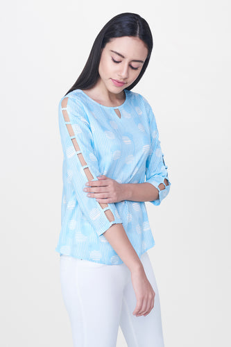 Turquoise Ladder Sleeve Top