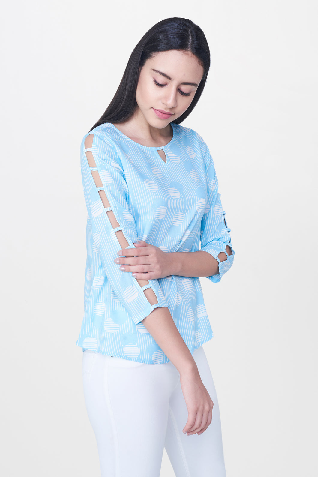 Turquoise Ladder Sleeve Top