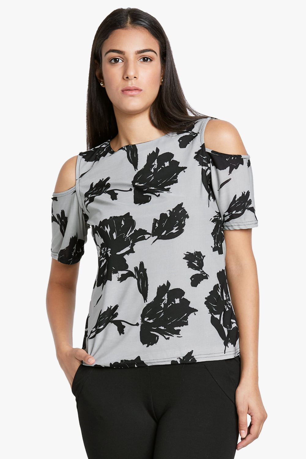 Grey & Black Floral Printed Top