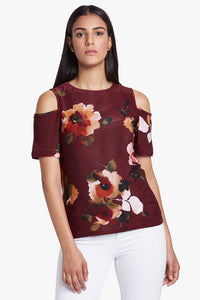 Red Floral Printed Cold Shoulder Top