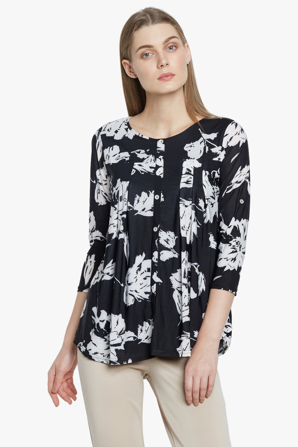 White Cuffed Sleeved Top