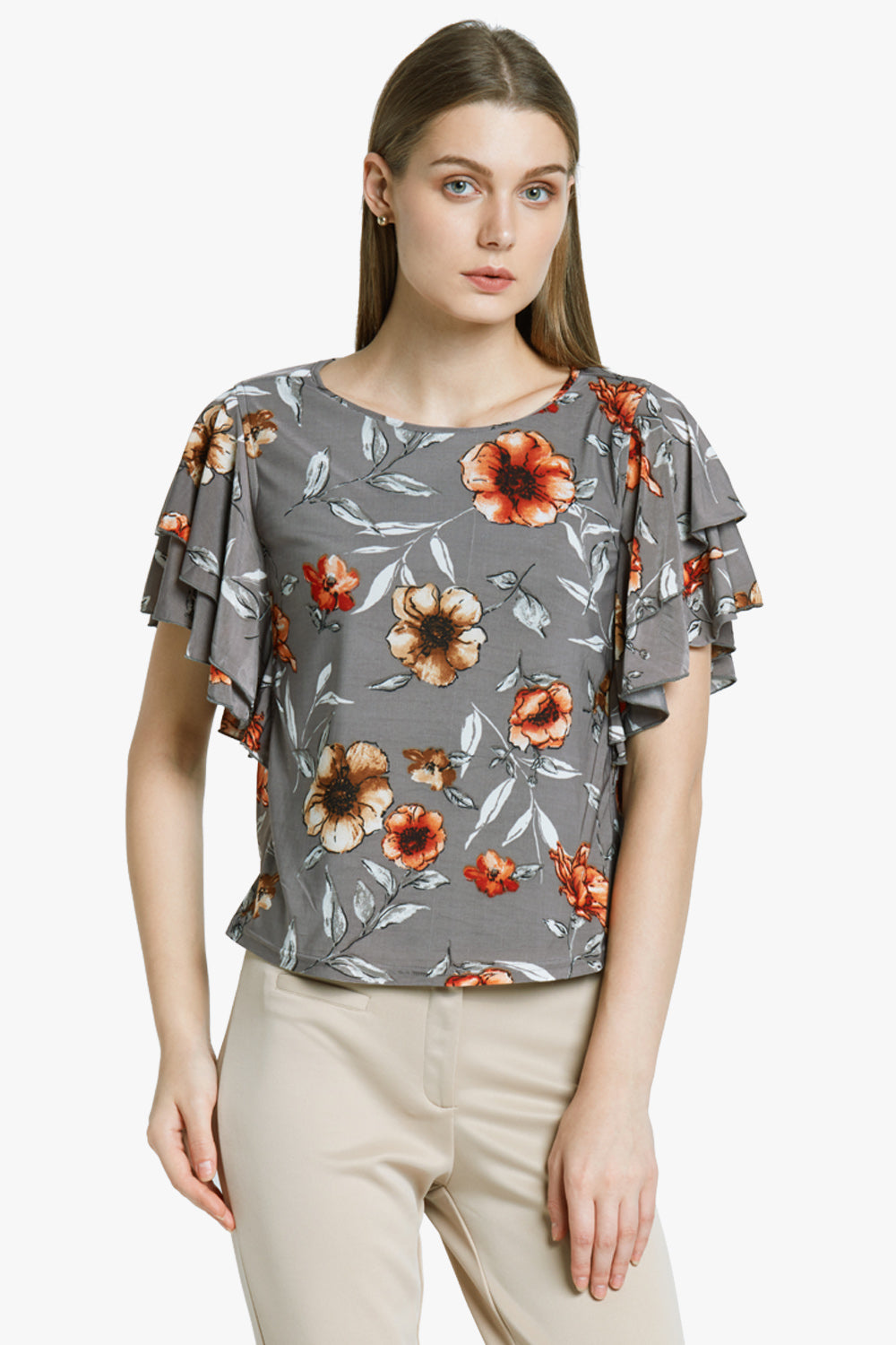 Floral Printed Ruffle Sleeved Top