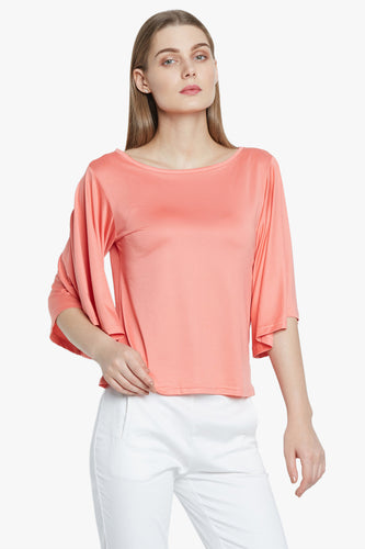 Peach Solid Bell Sleeved Top