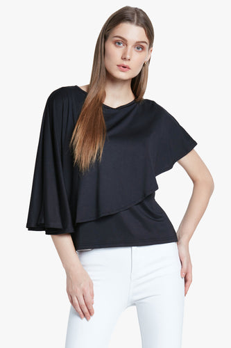 Solid Black Layered Cape Top