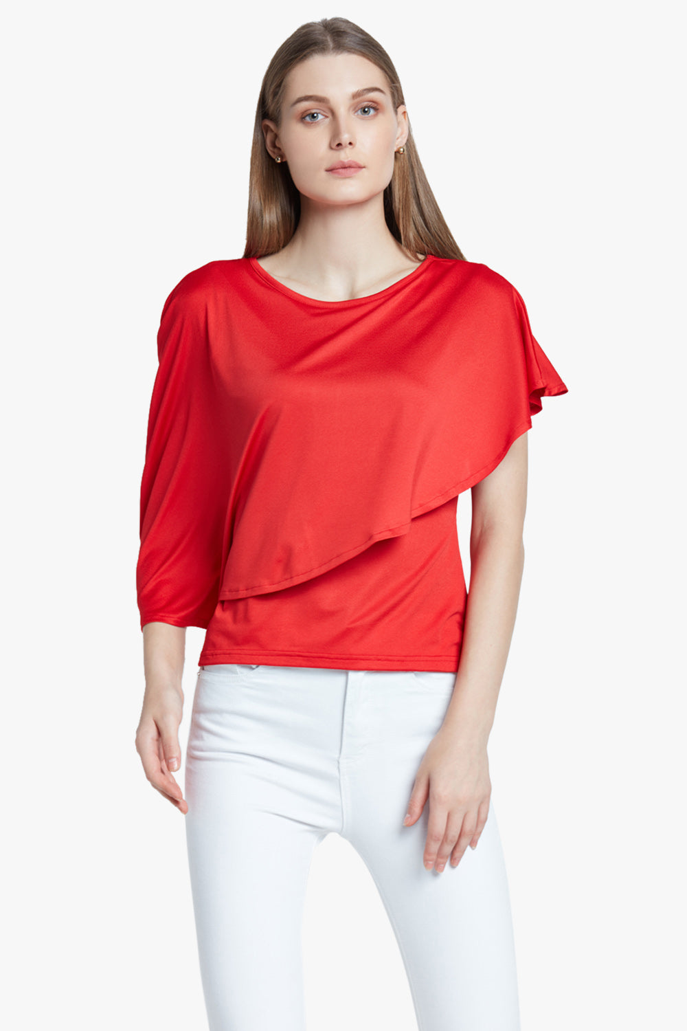 Solid Red Layered Cape Top