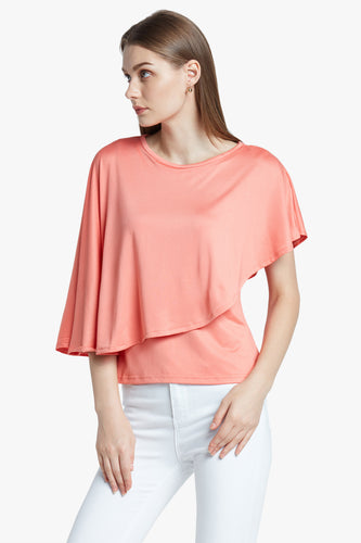 Solid Peach Layered Cape Top