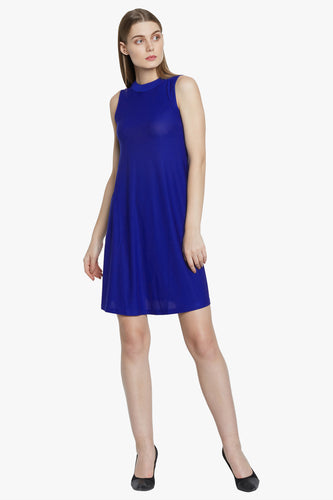 Royal Blue Solid Flared Dress
