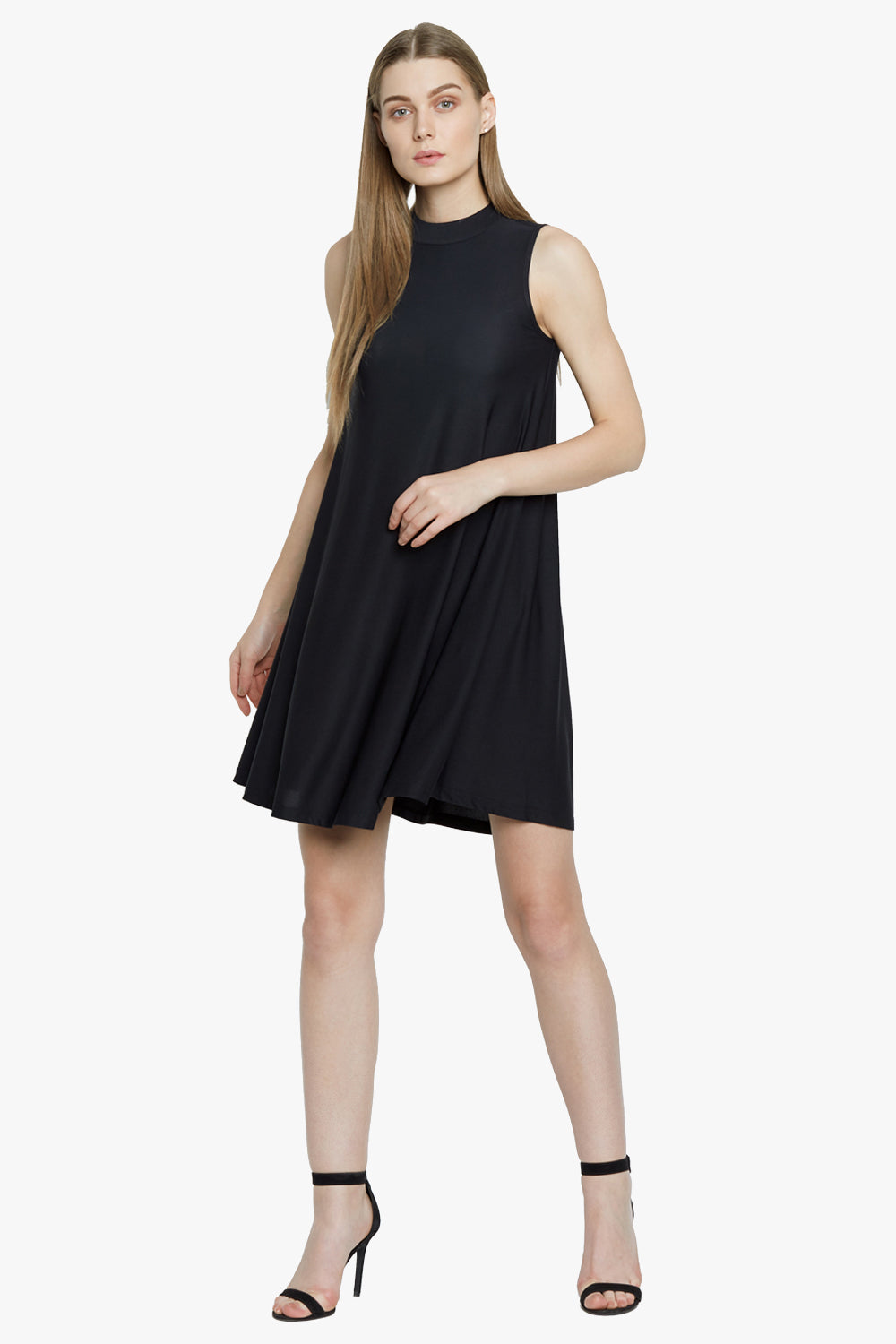 Black Solid Flared Dress