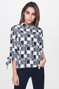 Black Geometric Collared Top