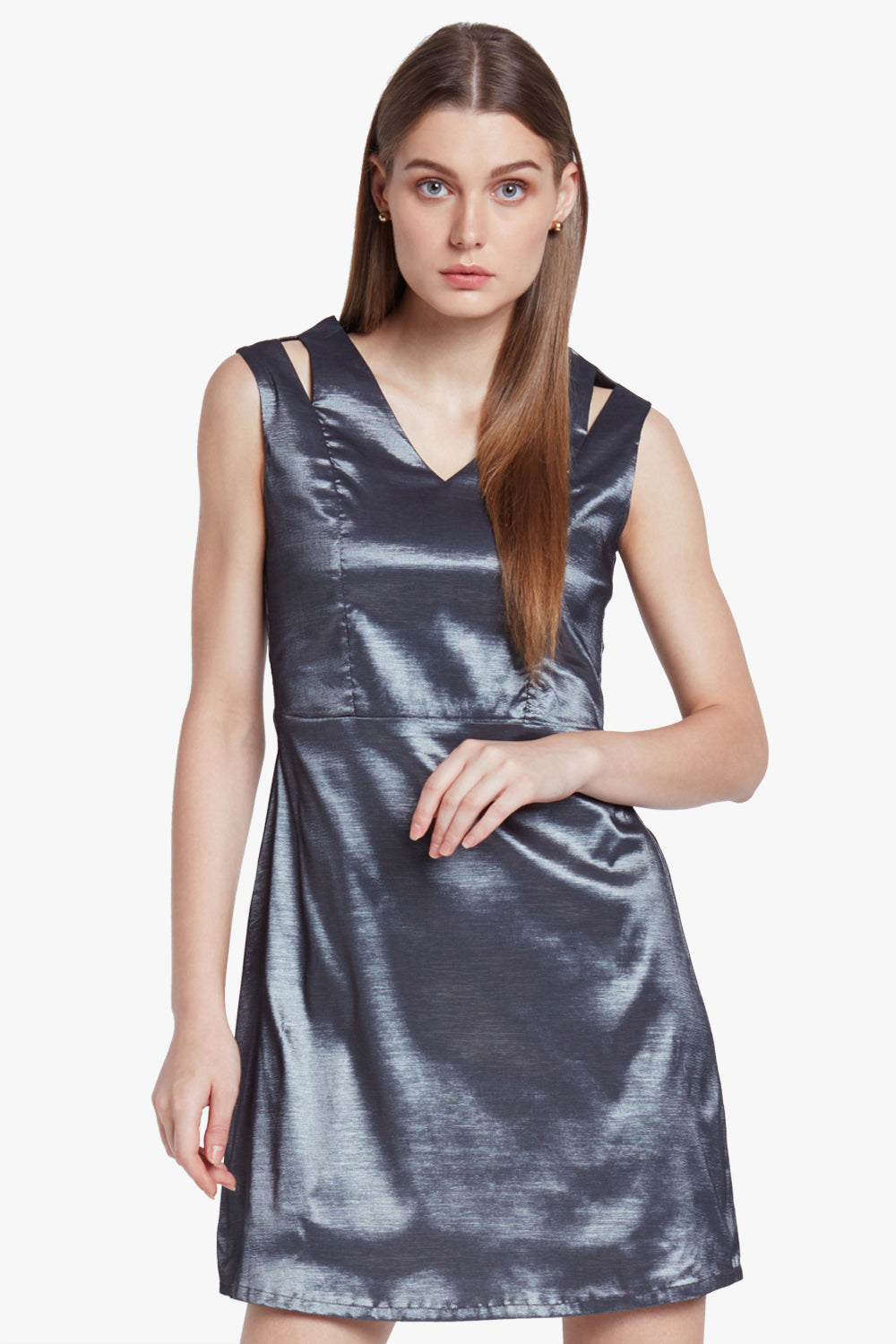 Metalic Silver off Shoulder Shift dress