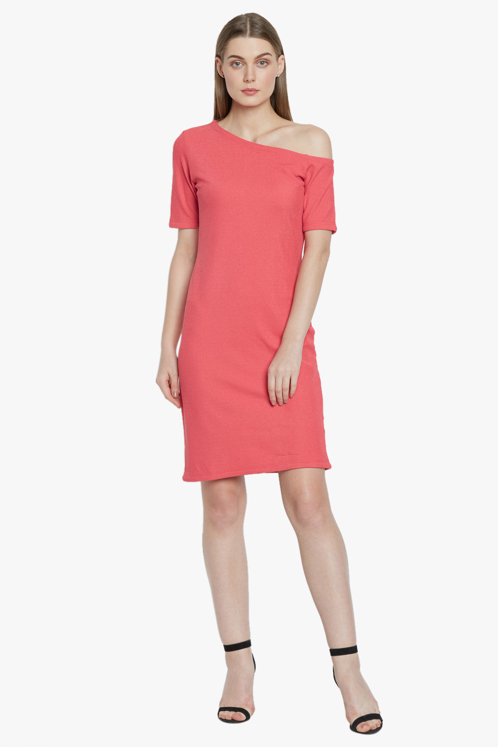 Coral One Shoulder Sheath Dress