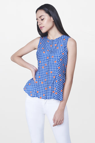 Blue Geometric Peplum Top