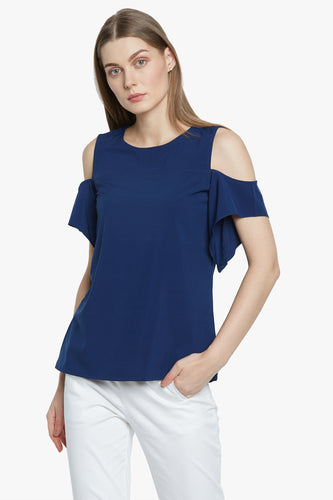 Navy Cold Shoulder Sleeve