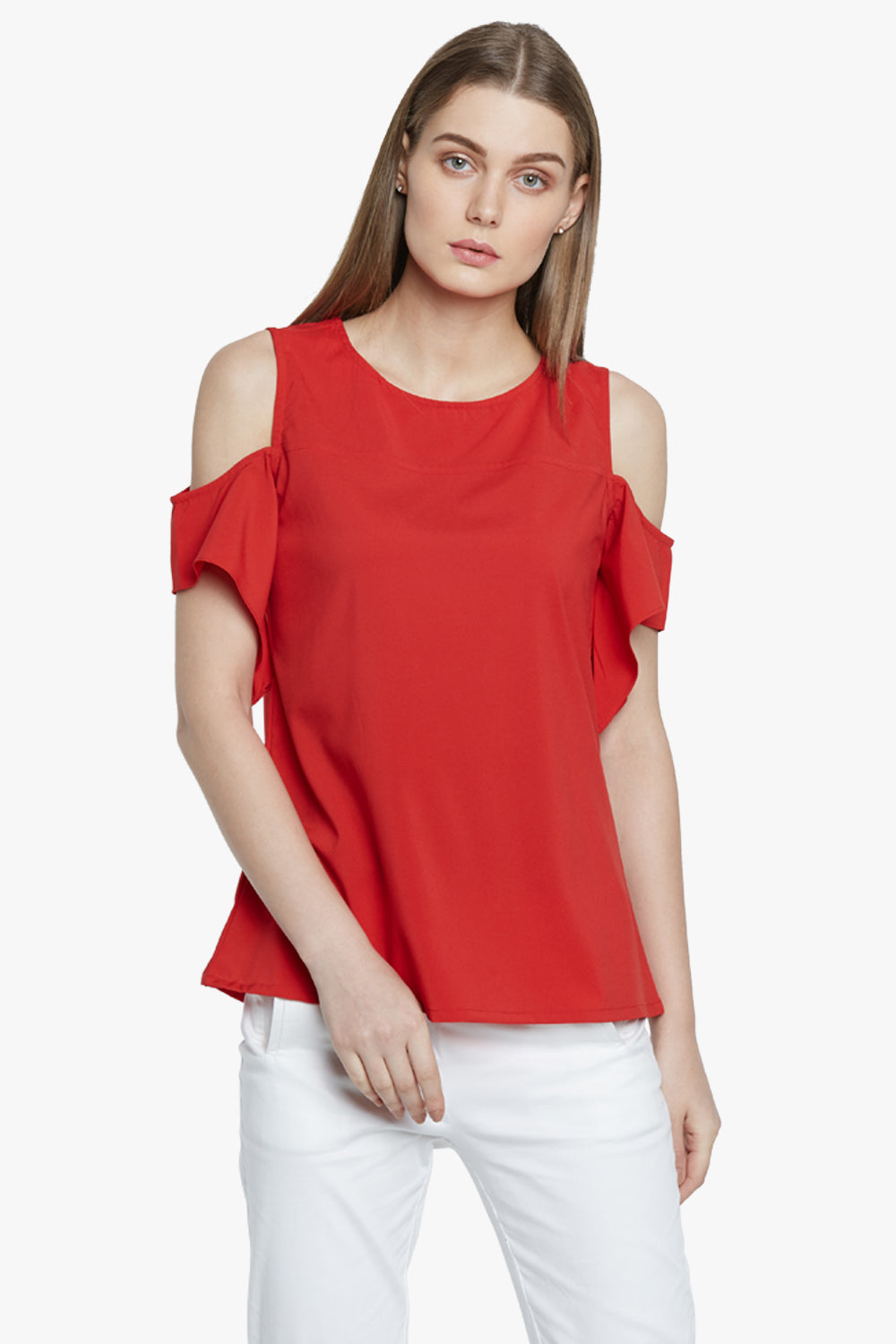 Red Cold Shoulder Sleeve