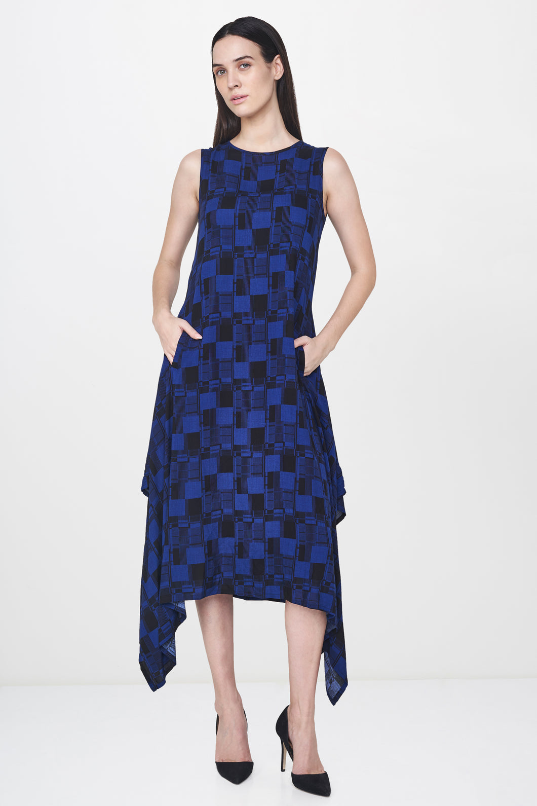 Ink Blue Geometric Asymmetric Dress