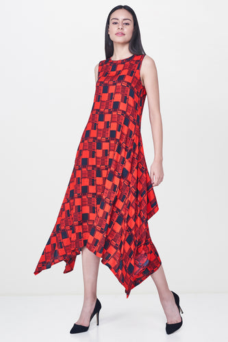 Red Geometric Asymmetric Dress