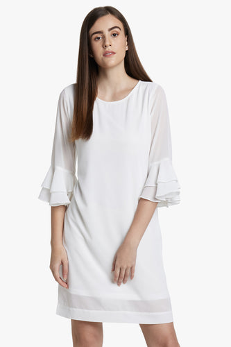 White Ruffle Sleeve Dress