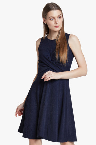 Navy Solid Flared Dress