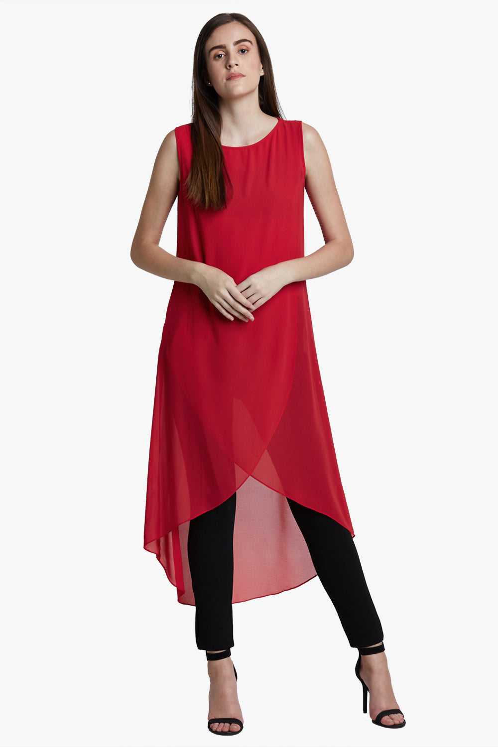 Red Solid Layered Tunic