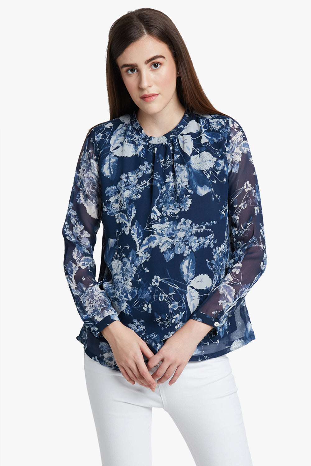 Navy Floral Printed Top