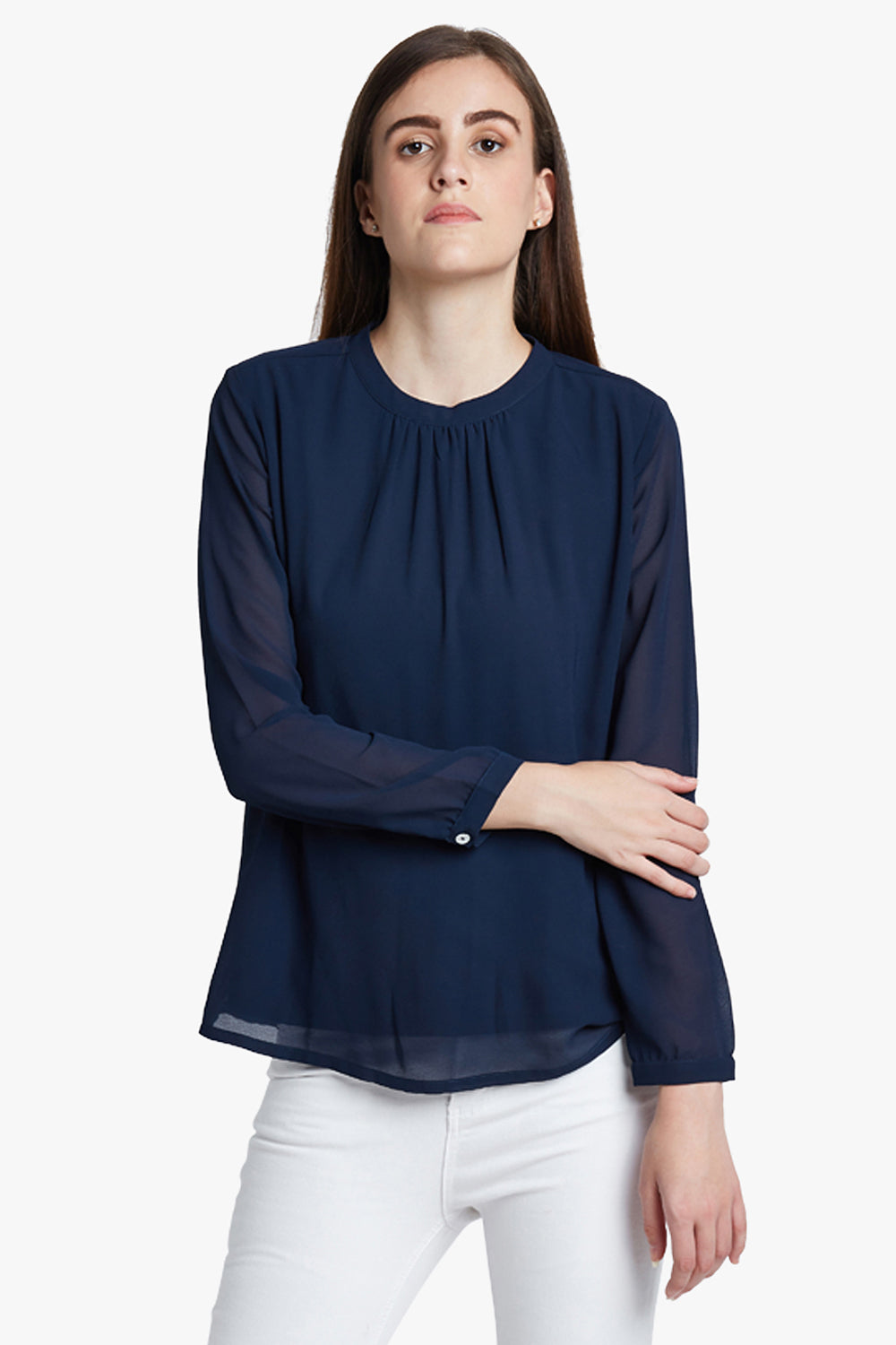 Navy Blouson Top