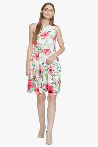 White Floral Printed Dress